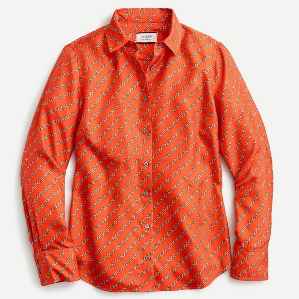 J. Crew Collection 100% silk twill button down shirt in red chains print sz 2